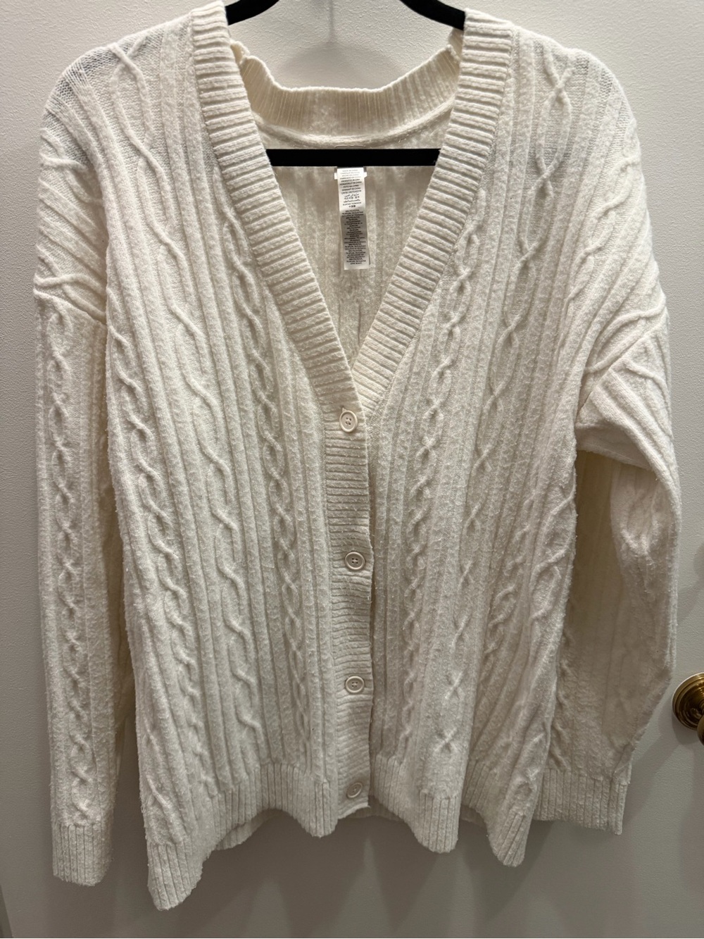 Alo Cable Knit Button-Front Cardigan, Ivory size medium